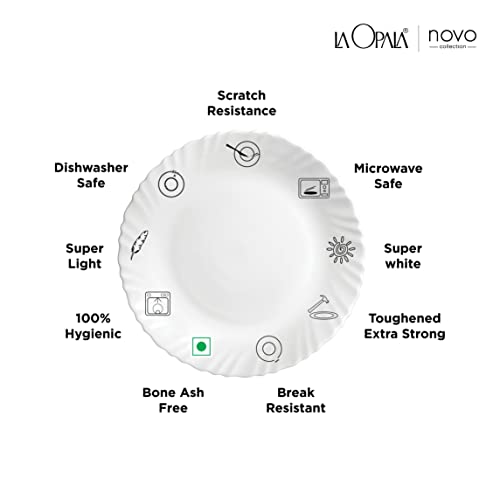La Opala Novo Collection Opal Glass Crockery | for Family of 6 | Dinner Set 23 pcs Lush Greens | Plates & Bowls for Dining | Microwave Safe | 100% Vegetarian | Extra Strong | Light & White - Image 4