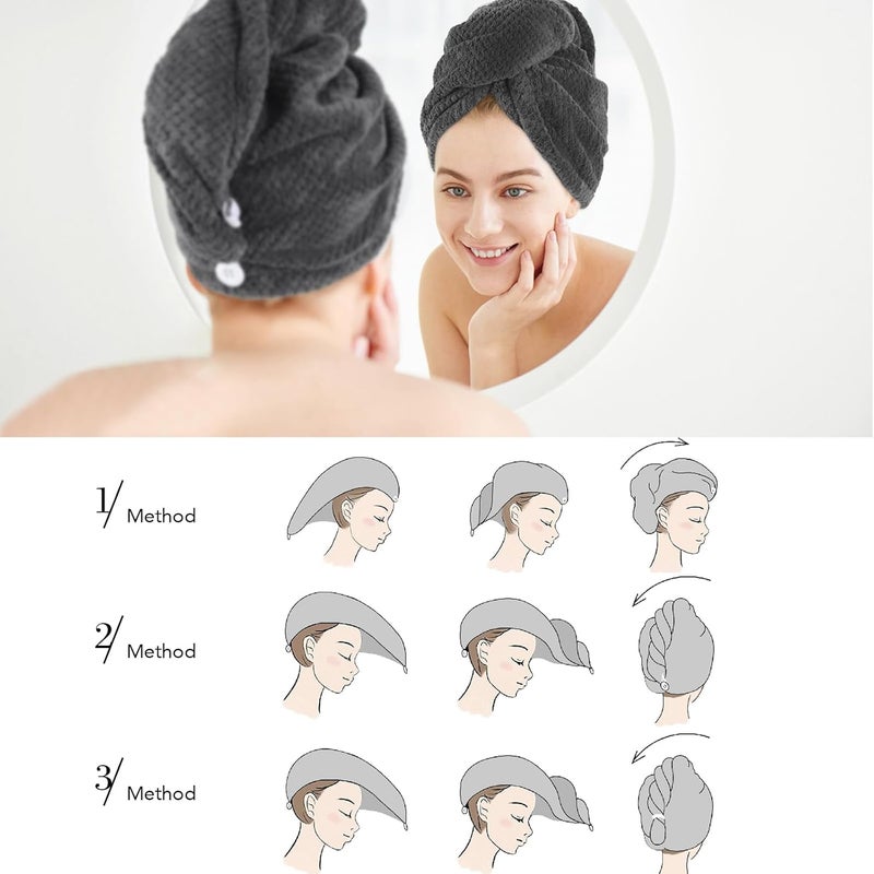 Sinland Microfiber Hair Drying Cap Hair Towel Turban Twist for Women Fast Drying Towels Head Turban Absorbent Soft Lightweight 3 Pack Grey - Image 5