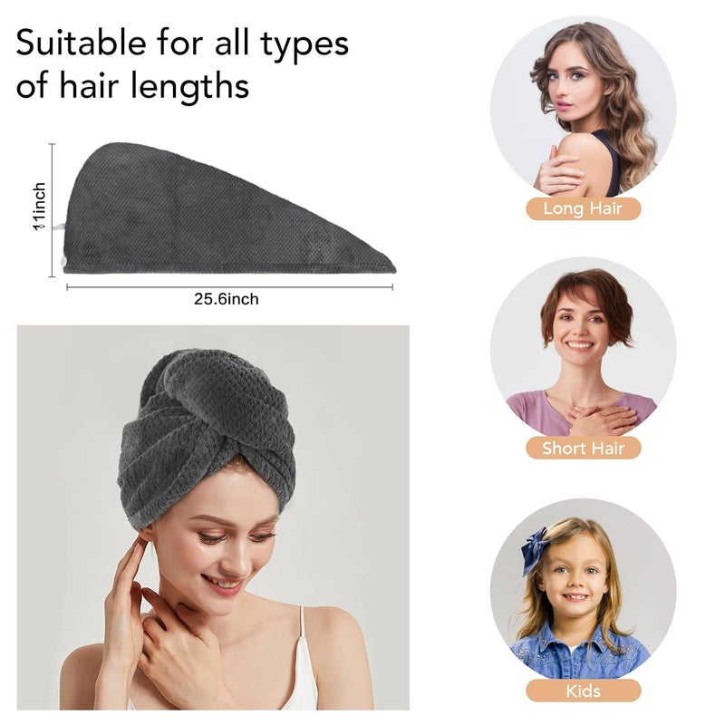 Sinland Microfiber Hair Drying Cap Hair Towel Turban Twist for Women Fast Drying Towels Head Turban Absorbent Soft Lightweight 3 Pack Grey - Image 2
