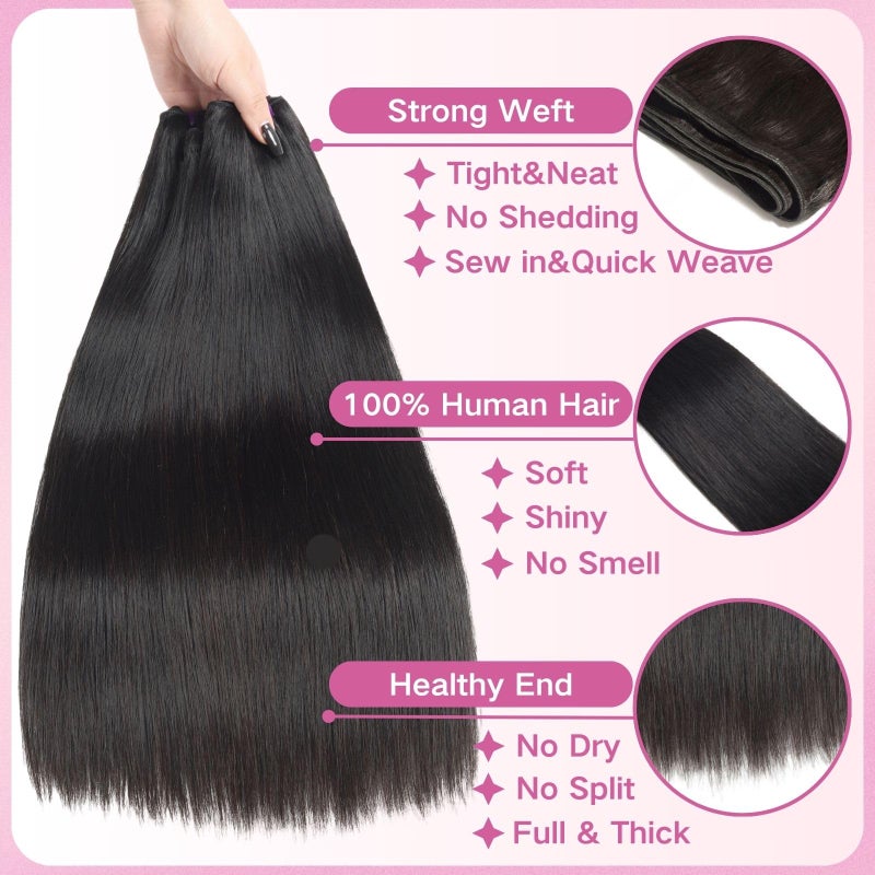 Beauty Queen 3 Bundles Human Hair Straight (20 Inch) 16a Grade Unprocessed Straight Brazilian Sew In Hair Extensions Thick Virgin Hair Natural Color - Image 2