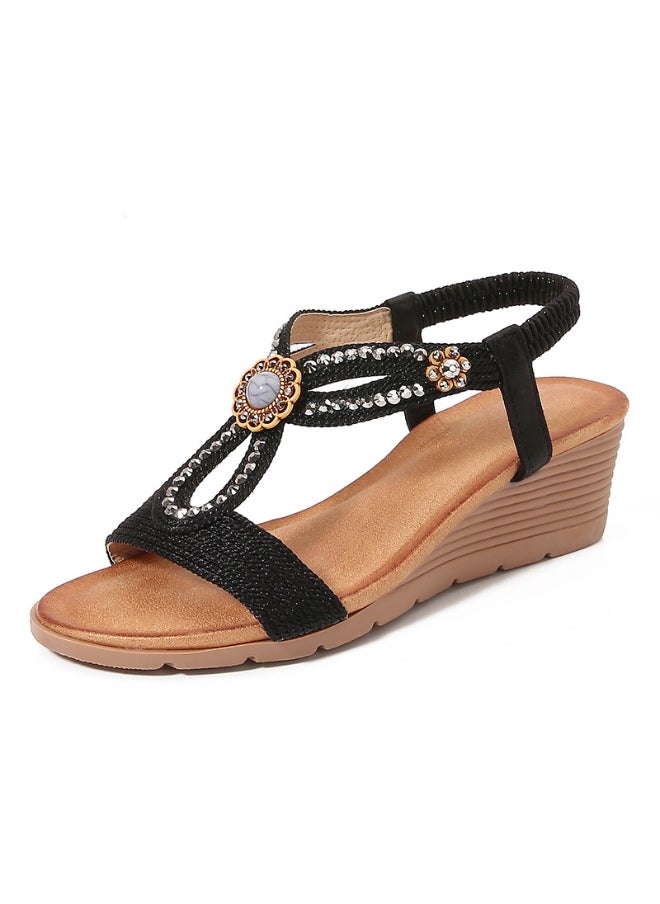 NIBEMINENT Women Summer Shoes Mesh Fish Platform Sandals Women'S Fashion Bohemian Style Slope Heel  - Image 1