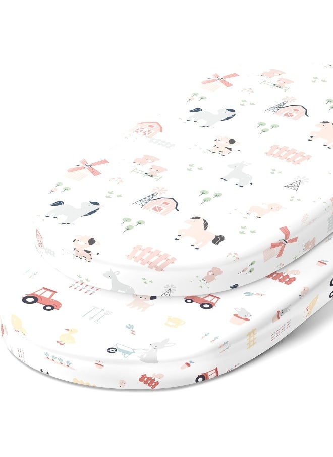 Joey + Joan Joey + Joan Bassinet Sheets Compatible with 4moms Mamaroo Sleep Bassinet - Fits 18 x 30 Inch Oval Bassinet Mattress – Snuggly Soft 100% Jersey Cotton – 2 Pack – Farm Animals  - Image 1