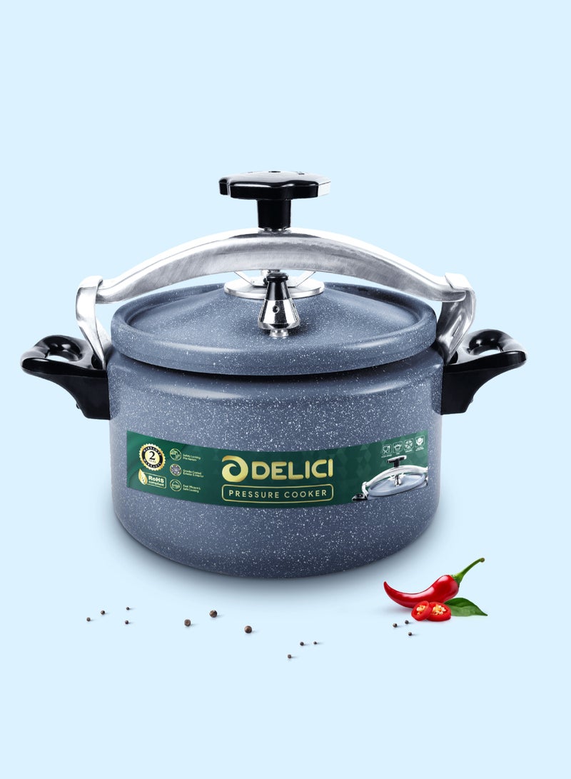 DELICI Aluminium Pressure Cooker 5 Litre (DPC 5G) – Heavy-Duty Durable Aluminum Body & Lid, Fast & Safe Cooking, Safety Locking Mechanism, Long-Lasting Rubber Gasket, Strong Heat-Resistant Base, ISI Certified, 2-Year Warranty  - Image 1
