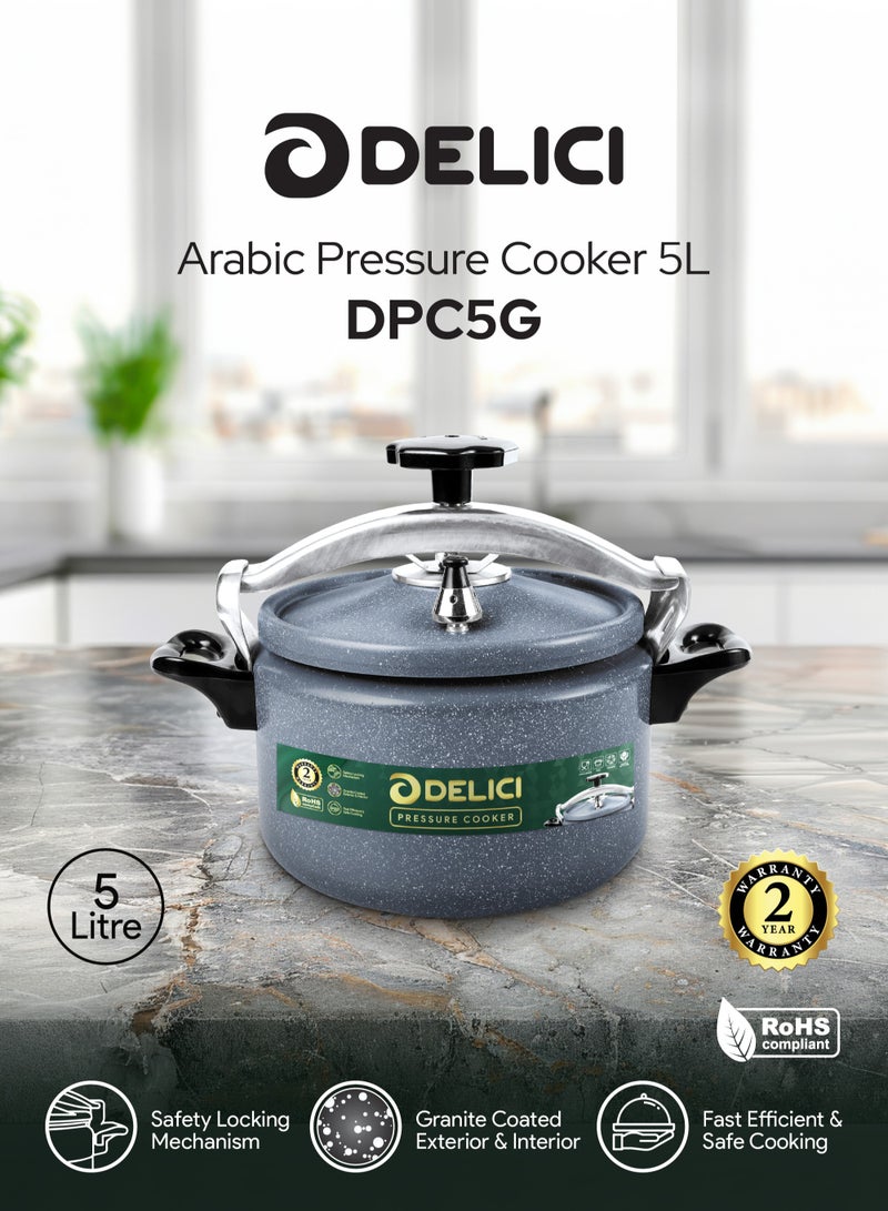 DELICI Aluminium Pressure Cooker 5 Litre (DPC 5G) – Heavy-Duty Durable Aluminum Body & Lid, Fast & Safe Cooking, Safety Locking Mechanism, Long-Lasting Rubber Gasket, Strong Heat-Resistant Base, ISI Certified, 2-Year Warranty  - Image 2