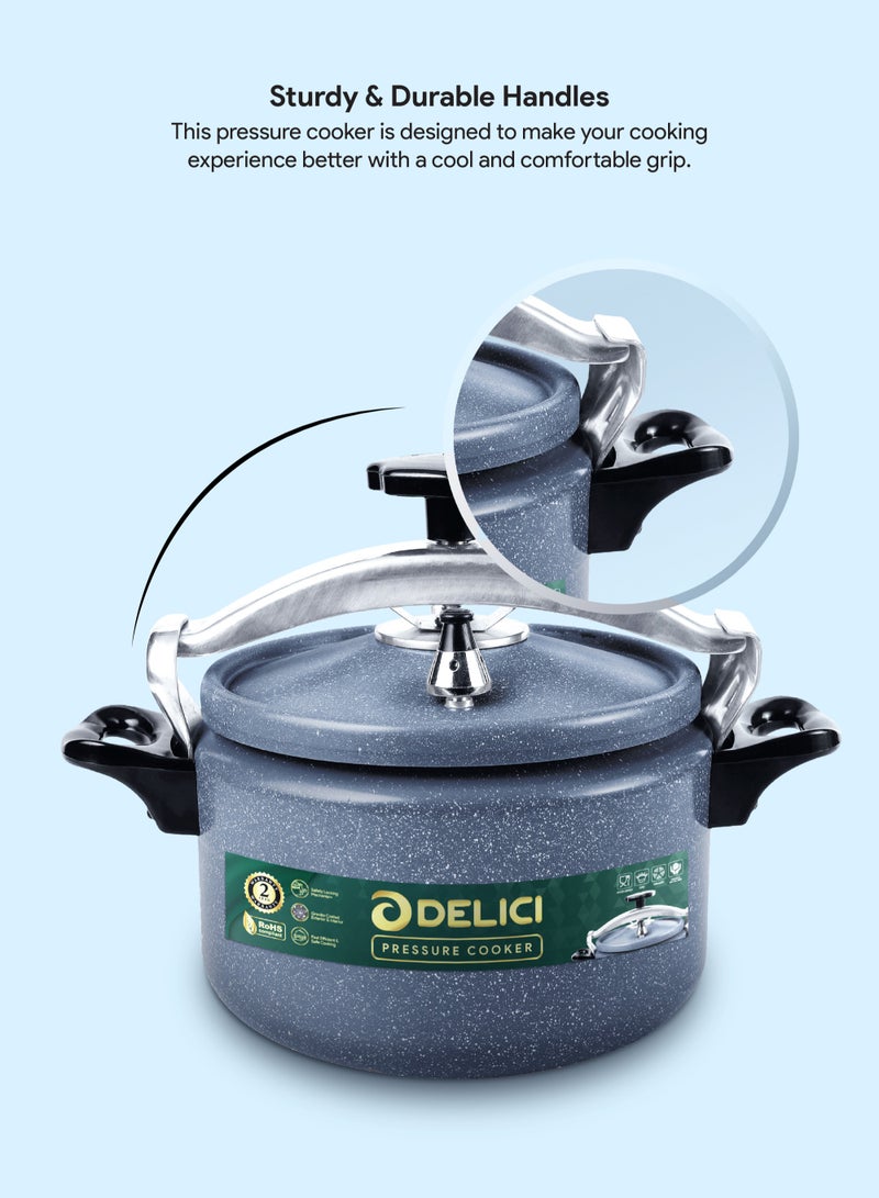 DELICI Aluminium Pressure Cooker 5 Litre (DPC 5G) – Heavy-Duty Durable Aluminum Body & Lid, Fast & Safe Cooking, Safety Locking Mechanism, Long-Lasting Rubber Gasket, Strong Heat-Resistant Base, ISI Certified, 2-Year Warranty  - Image 5