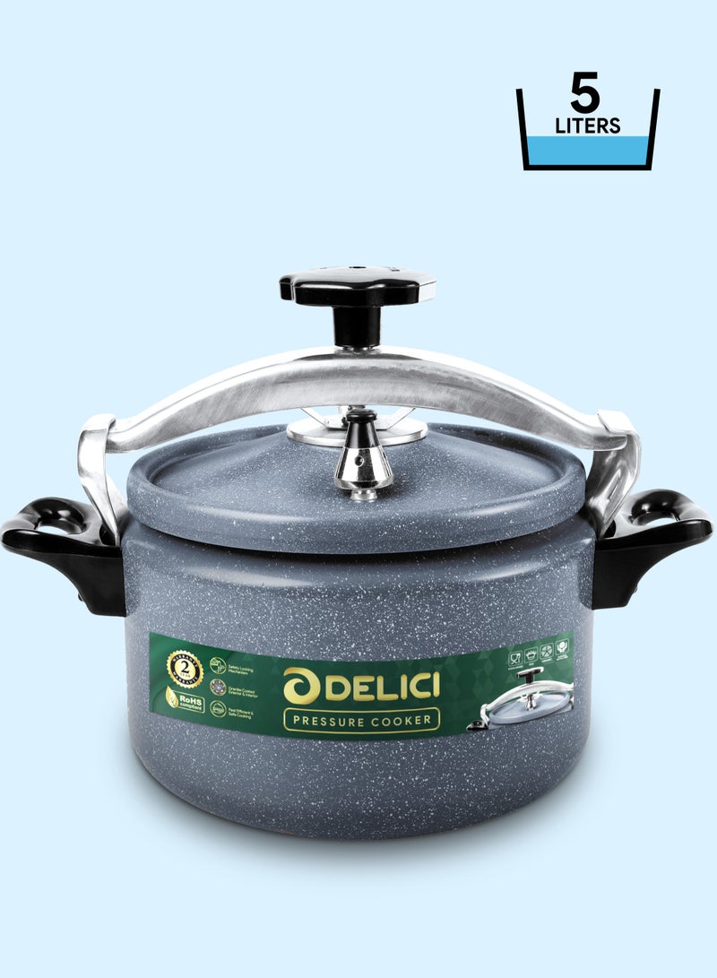 DELICI Aluminium Pressure Cooker 5 Litre (DPC 5G) – Heavy-Duty Durable Aluminum Body & Lid, Fast & Safe Cooking, Safety Locking Mechanism, Long-Lasting Rubber Gasket, Strong Heat-Resistant Base, ISI Certified, 2-Year Warranty - Image 1