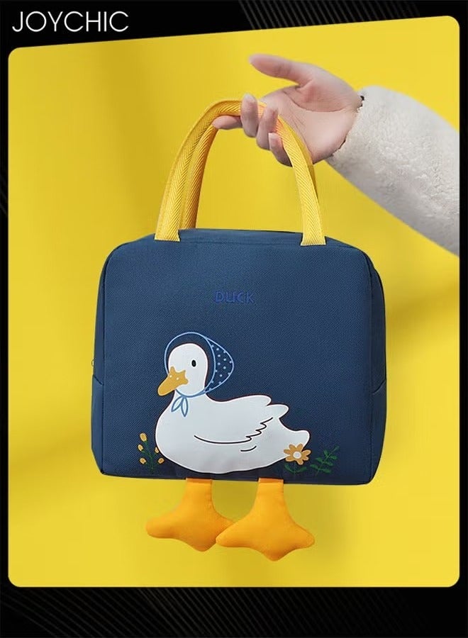 جوي شيك Lovely Cartoon Duck Design Lunch Bag Aluminum Foil Heat Preservation Canvas Bento Tote Bag for Men Women Kids School Office Outdoor Picnic - Image 1