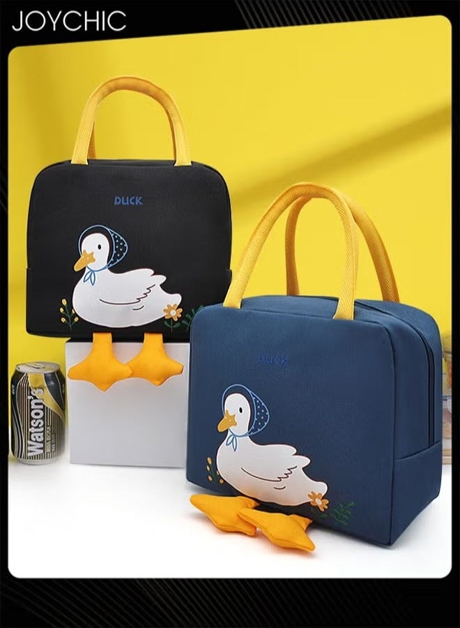 جوي شيك Lovely Cartoon Duck Design Lunch Bag Aluminum Foil Heat Preservation Canvas Bento Tote Bag for Men Women Kids School Office Outdoor Picnic - Image 2
