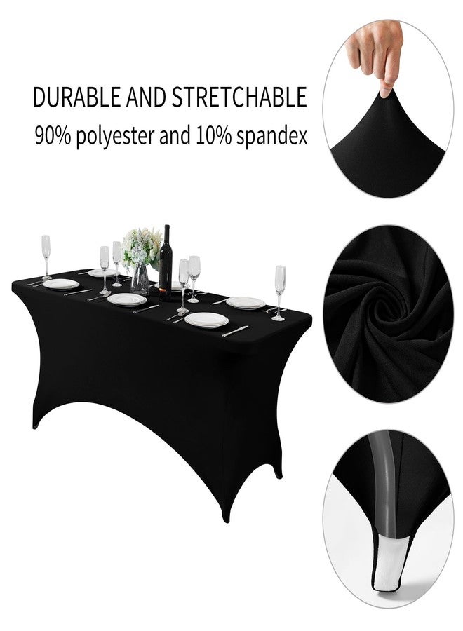 Fokitut 6 Pack Spandex Table Cover for 6FT Table Universal Fitted Stretch Tablecloth for Party, Banquet, Wedding and Events-Black - Image 5