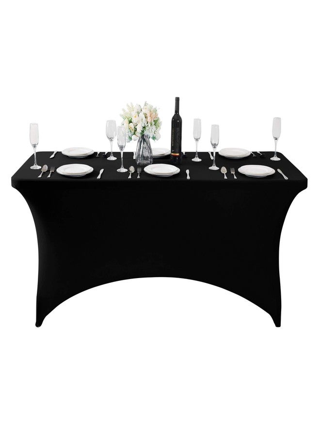 Fokitut 6 Pack Spandex Table Cover for 6FT Table Universal Fitted Stretch Tablecloth for Party, Banquet, Wedding and Events-Black - Image 3