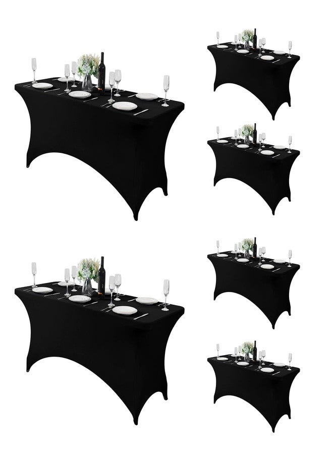 Fokitut 6 Pack Spandex Table Cover for 6FT Table Universal Fitted Stretch Tablecloth for Party, Banquet, Wedding and Events-Black - Image 1