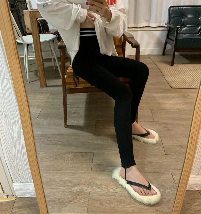 Striped thickened fleece-lined leggings womens outer wear autumn and winter New Korean style slimming high waist slimming skinny pants step-on pants Dark gray  - Image 2