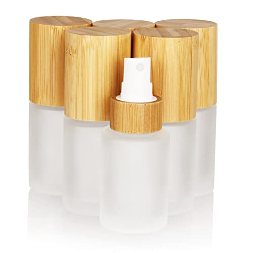 COSIDEA 6 pcs Empty 1oz 30ml bamboo lid Frosted glass spray bottle with fine mist despenser head for liquid perfume toiletries toner bottles - Image 1