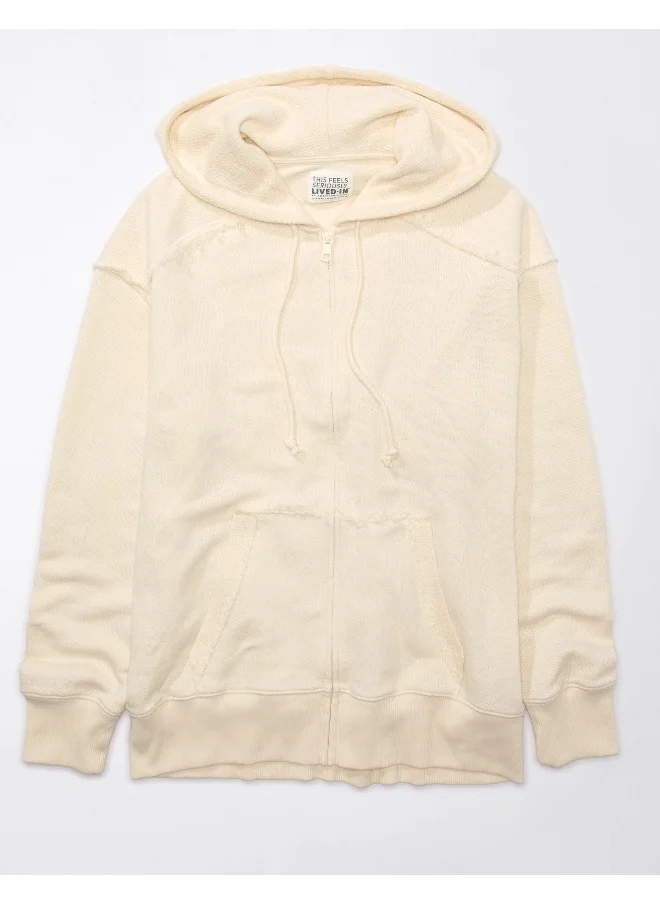 American Eagle AE Oversized Washed Zip-Up Hoodie