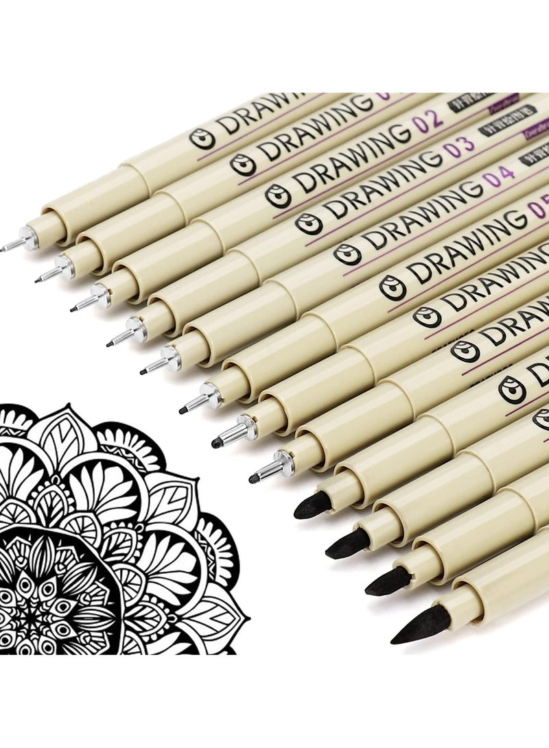 ليتو ١٢ قلم رسم أسود، أقلام تحديد سائلة، مجموعة أقلام فنية – مضادة للماء، سريعة الجفاف، دقيقة للرسم، التخطيط الهندسي، المانجا، كتابة اليوميات والفنون - Image 1