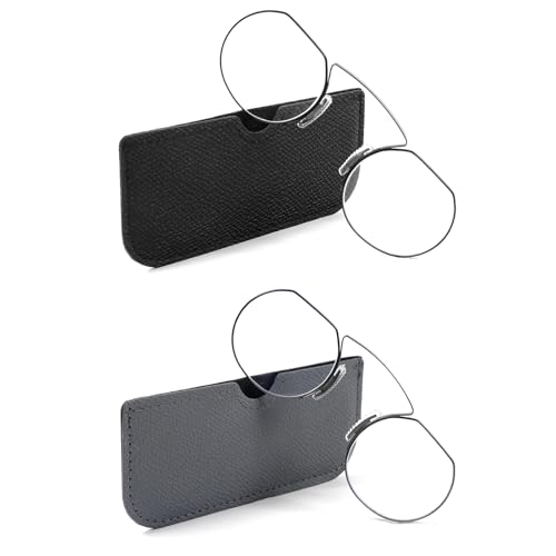 REAVEE 2 Pack Small Armless Reading Glasses for Men Women, Blue Light Blocking Round No Temple Thin Compact Readers with Portable Case, Black and Grey +2.5 - Image 2