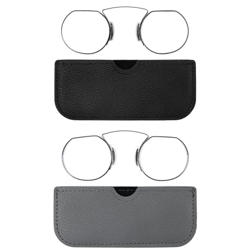 REAVEE 2 Pack Small Armless Reading Glasses for Men Women, Blue Light Blocking Round No Temple Thin Compact Readers with Portable Case, Black and Grey +2.5 - Image 1