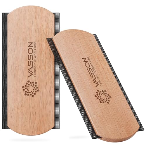 VASSON Cashmere Comb for Sweaters & Wool - Thicker Solid Beechwood Handle Fabric Shaver - 20% Larger Manual Depiller & Fuzz Remover for Knits, Scarves, and Coats (Dual-Sided Design) - Image 1