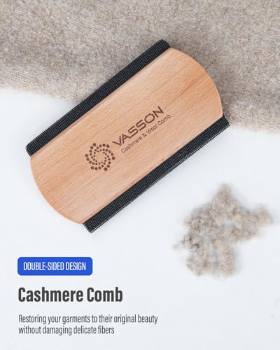 VASSON Cashmere Comb for Sweaters & Wool - Thicker Solid Beechwood Handle Fabric Shaver - 20% Larger Manual Depiller & Fuzz Remover for Knits, Scarves, and Coats (Dual-Sided Design) - Image 3