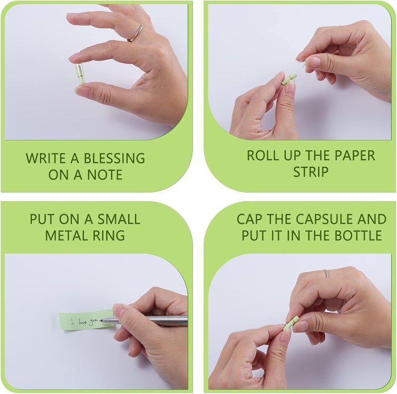 Tintnut Valentines Day Love Capsule Letters Light Green Paper Love Letter Message Pills in Glass Bottles Cute Secret Love Letters with Gold Metal Rings Birthday Gift for Boyfriend/girlfriend - Image 4