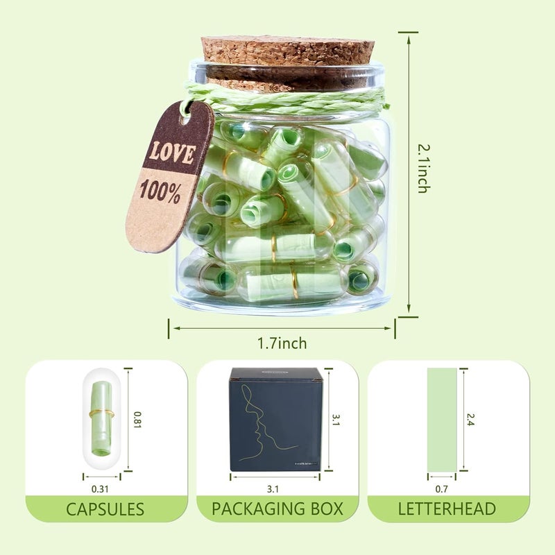 Tintnut Valentines Day Love Capsule Letters Light Green Paper Love Letter Message Pills in Glass Bottles Cute Secret Love Letters with Gold Metal Rings Birthday Gift for Boyfriend/girlfriend - Image 2