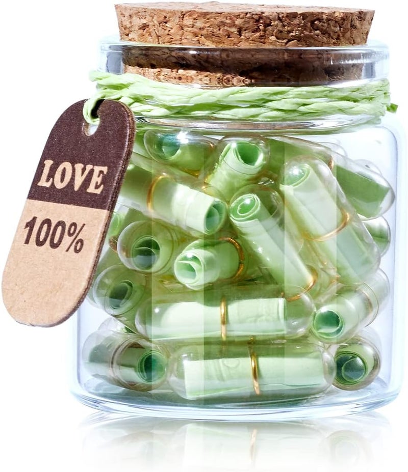 Tintnut Valentines Day Love Capsule Letters Light Green Paper Love Letter Message Pills in Glass Bottles Cute Secret Love Letters with Gold Metal Rings Birthday Gift for Boyfriend/girlfriend - Image 1