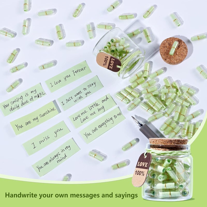 Tintnut Valentines Day Love Capsule Letters Light Green Paper Love Letter Message Pills in Glass Bottles Cute Secret Love Letters with Gold Metal Rings Birthday Gift for Boyfriend/girlfriend - Image 5