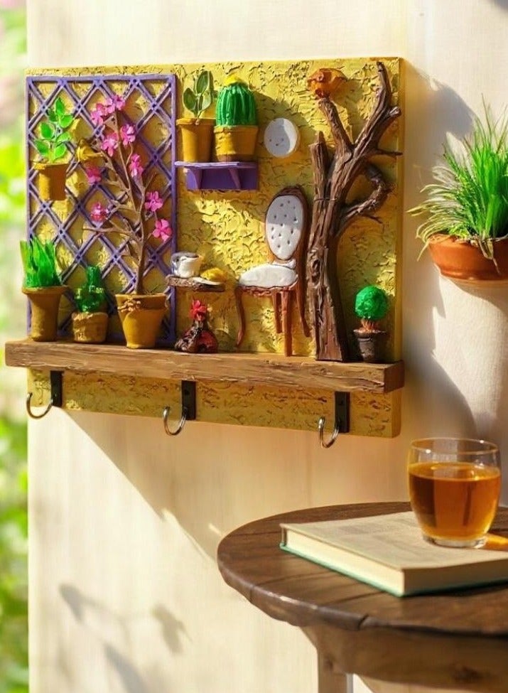 Modern Home Decor Keychain Hanging Plate With 3 Hooks For Hanging Keys At The Entrance Of The House Handmade Artistic Design In The Form Of A Chair And A Coffee Table On The Balcony The Design Is Displayed In Limited Edition Elegant It Has 3 Hooks For Hanging Keys The Installation Method And Fxing The Plate On The Wall Is Easy The Plate Is Accompanied By 2 Transparent self Adhesive Tapes To Hang The Plate On The Wall Without Nails  - Image 2