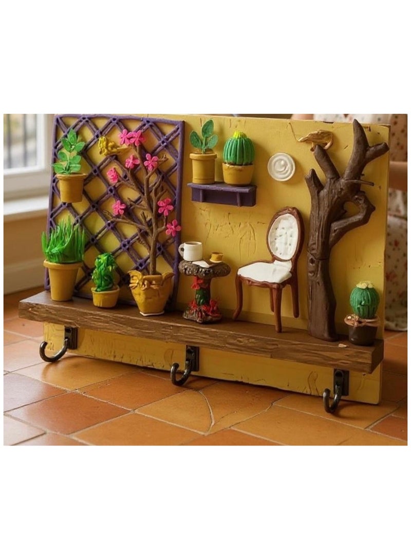 Modern Home Decor Keychain Hanging Plate With 3 Hooks For Hanging Keys At The Entrance Of The House Handmade Artistic Design In The Form Of A Chair And A Coffee Table On The Balcony The Design Is Displayed In Limited Edition Elegant It Has 3 Hooks For Hanging Keys The Installation Method And Fxing The Plate On The Wall Is Easy The Plate Is Accompanied By 2 Transparent self Adhesive Tapes To Hang The Plate On The Wall Without Nails  - Image 4