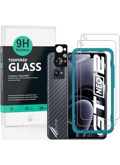 Screen Protector For Realme Gt Neo 3T Gt Neo 2 Gt 2(5G),With 2Pcs Tempered Glass,1Pc Camera Lens Protector,1Pc Backing Carbon Fiber Film Fingerprint Reader,Easy To Install