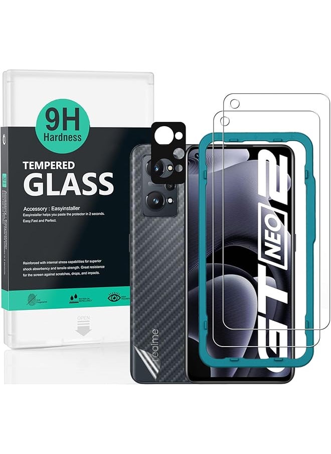 erorex - Screen Protector For Realme Gt Neo 3T Gt Neo 2 Gt 2(5G),With 2Pcs Tempered Glass,1Pc Camera Lens Protector,1Pc Backing Carbon Fiber Film Fingerprint Reader,Easy To Install - Image 1