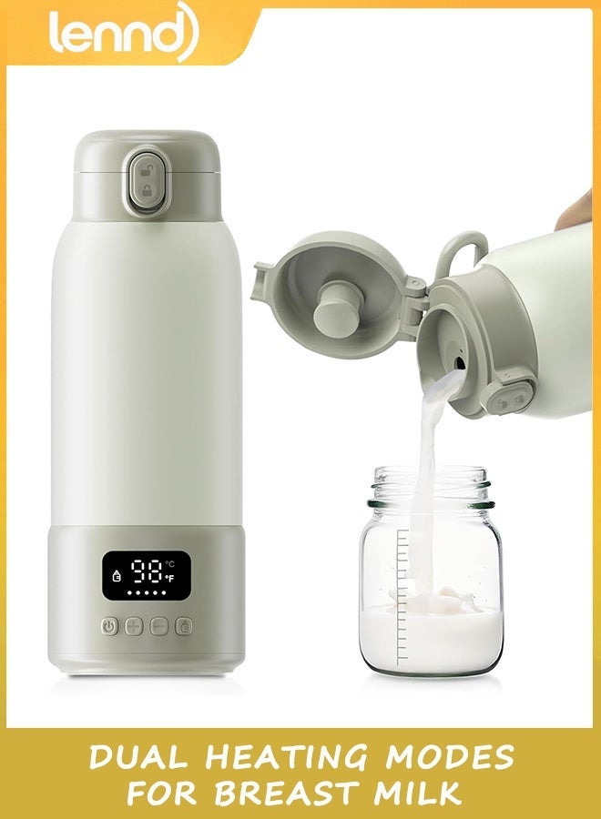 LENND Portable Bottle Warmer Extended Battery Life - Dual Heating Modes for Breast Milk & Water, 500ml, Fast Heating, Ideal for Travel, Outdoor, Baby Shower, Green - Image 1