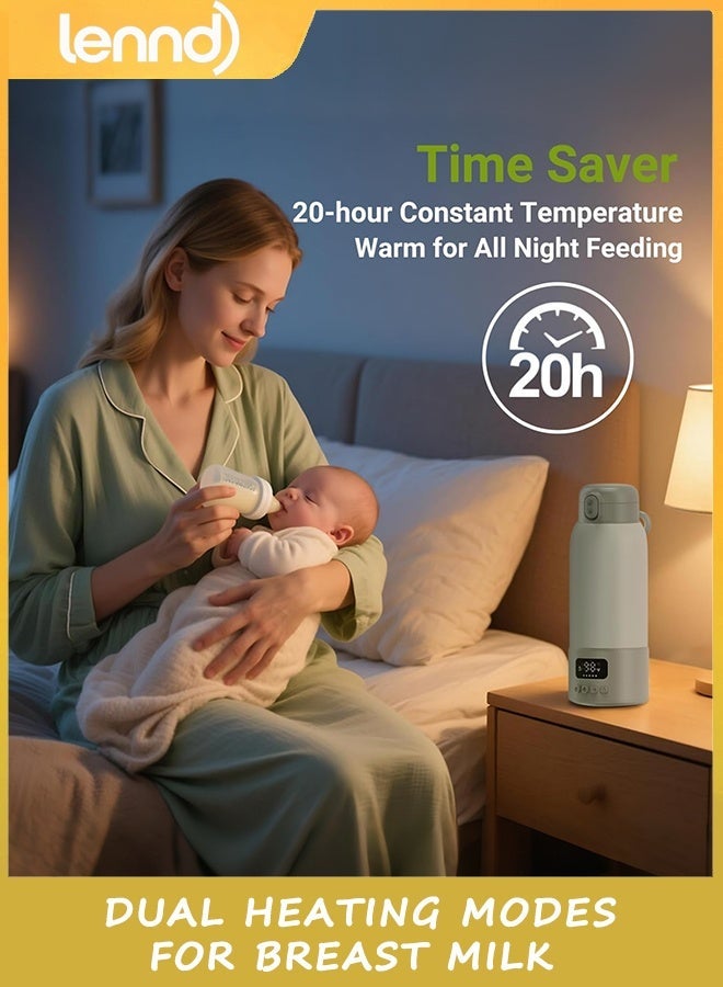 LENND Portable Bottle Warmer Extended Battery Life - Dual Heating Modes for Breast Milk & Water, 500ml, Fast Heating, Ideal for Travel, Outdoor, Baby Shower, Green - Image 4