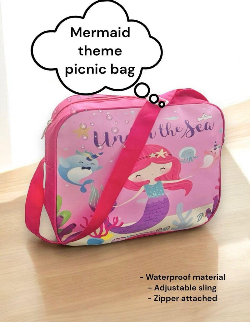 Le Delite 5 Piece Mermaid Theme Birthday Party Return Gifts For Kids I Multipurpose Cartoon Theme Sling Bag For Boys, Girls, Picnic Bag For Small Kids (Pink) - Image 2