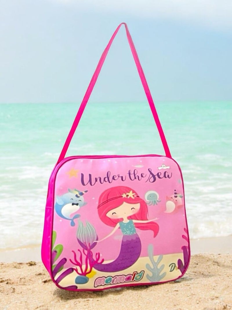 Le Delite 5 Piece Mermaid Theme Birthday Party Return Gifts For Kids I Multipurpose Cartoon Theme Sling Bag For Boys, Girls, Picnic Bag For Small Kids (Pink) - Image 3