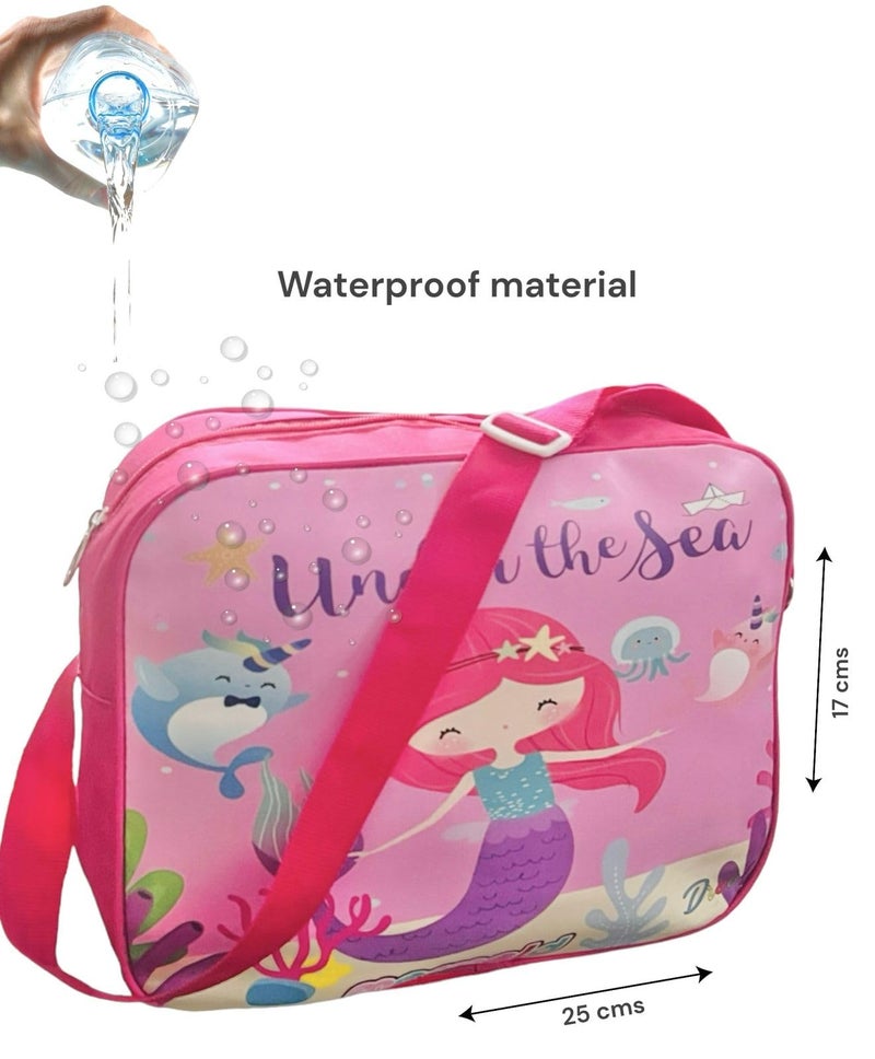 Le Delite 5 Piece Mermaid Theme Birthday Party Return Gifts For Kids I Multipurpose Cartoon Theme Sling Bag For Boys, Girls, Picnic Bag For Small Kids (Pink) - Image 4