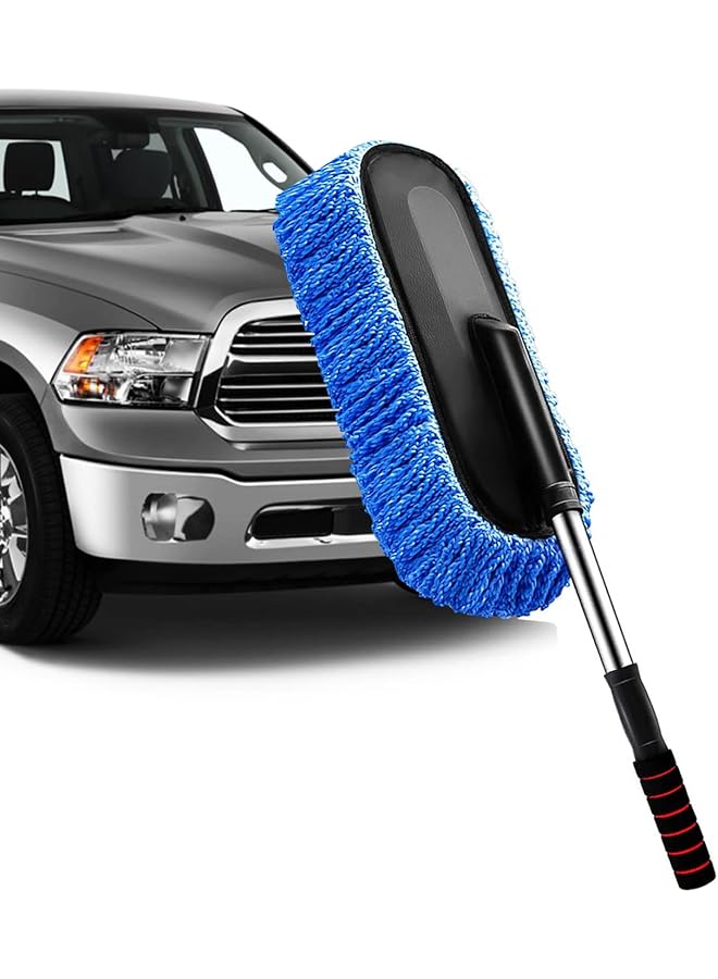 PROMASS منظف سيارات برومس، أداة تنظيف خارجية بيد طويلة قابلة للتمديد من الألياف الدقيقة، أداة تنظيف سيارات خالية من الخدوش، فرشاة غبار للسيارات والشاحنات والسيارات الرياضية والمنازل (أزرق) - Image 1