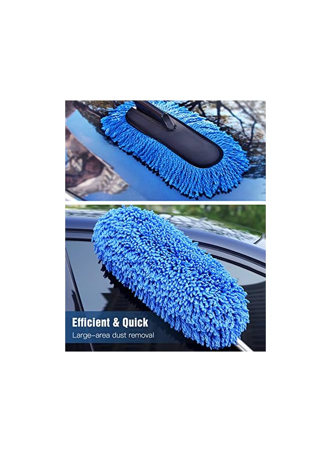 PROMASS منظف سيارات برومس، أداة تنظيف خارجية بيد طويلة قابلة للتمديد من الألياف الدقيقة، أداة تنظيف سيارات خالية من الخدوش، فرشاة غبار للسيارات والشاحنات والسيارات الرياضية والمنازل (أزرق) - Image 2