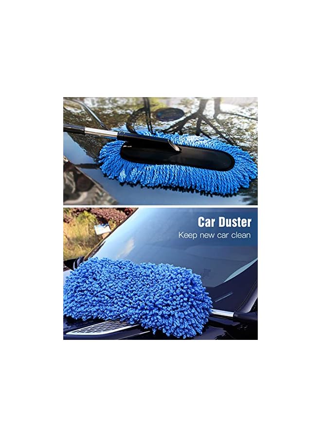 PROMASS منظف سيارات برومس، أداة تنظيف خارجية بيد طويلة قابلة للتمديد من الألياف الدقيقة، أداة تنظيف سيارات خالية من الخدوش، فرشاة غبار للسيارات والشاحنات والسيارات الرياضية والمنازل (أزرق) - Image 3