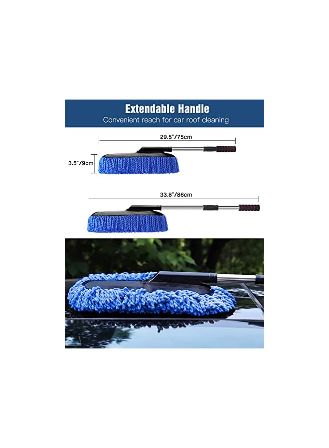 PROMASS منظف سيارات برومس، أداة تنظيف خارجية بيد طويلة قابلة للتمديد من الألياف الدقيقة، أداة تنظيف سيارات خالية من الخدوش، فرشاة غبار للسيارات والشاحنات والسيارات الرياضية والمنازل (أزرق) - Image 5