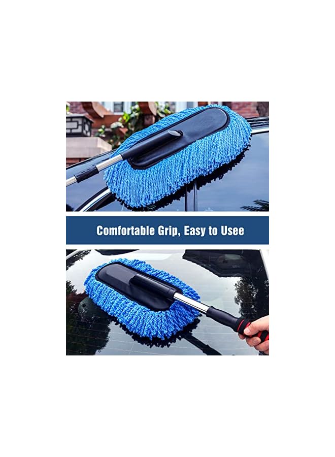 PROMASS منظف سيارات برومس، أداة تنظيف خارجية بيد طويلة قابلة للتمديد من الألياف الدقيقة، أداة تنظيف سيارات خالية من الخدوش، فرشاة غبار للسيارات والشاحنات والسيارات الرياضية والمنازل (أزرق) - Image 4
