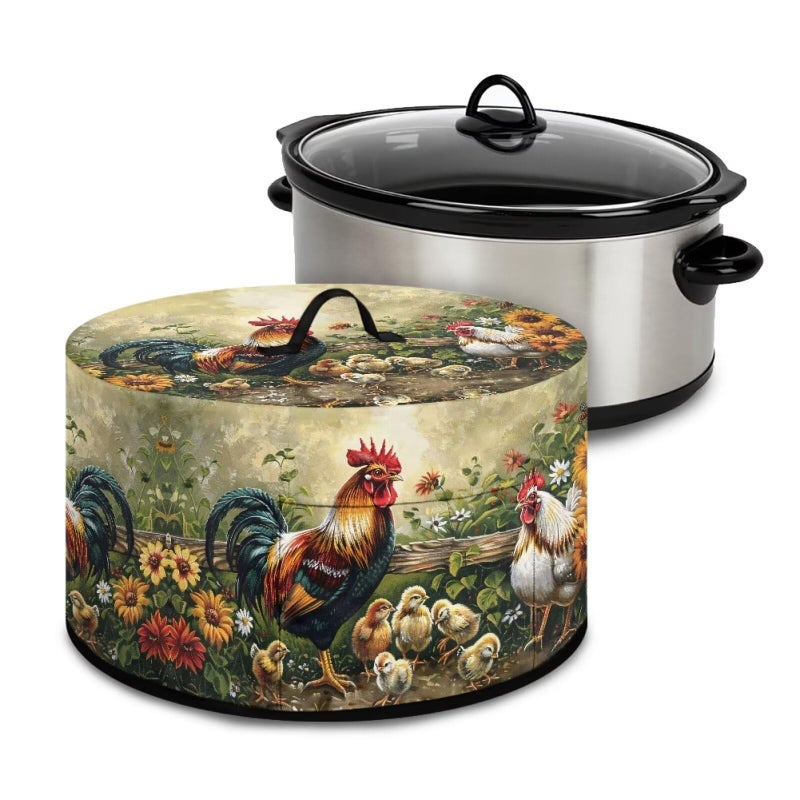Cugasmaru Crock Pot Dust cover Rooster Floral Slow Cooker Cover Oval Crock Pot Covers Kitchen Appliance Cover Dust-Proof Stain Resistant Keep Appliance Clean - Image 1