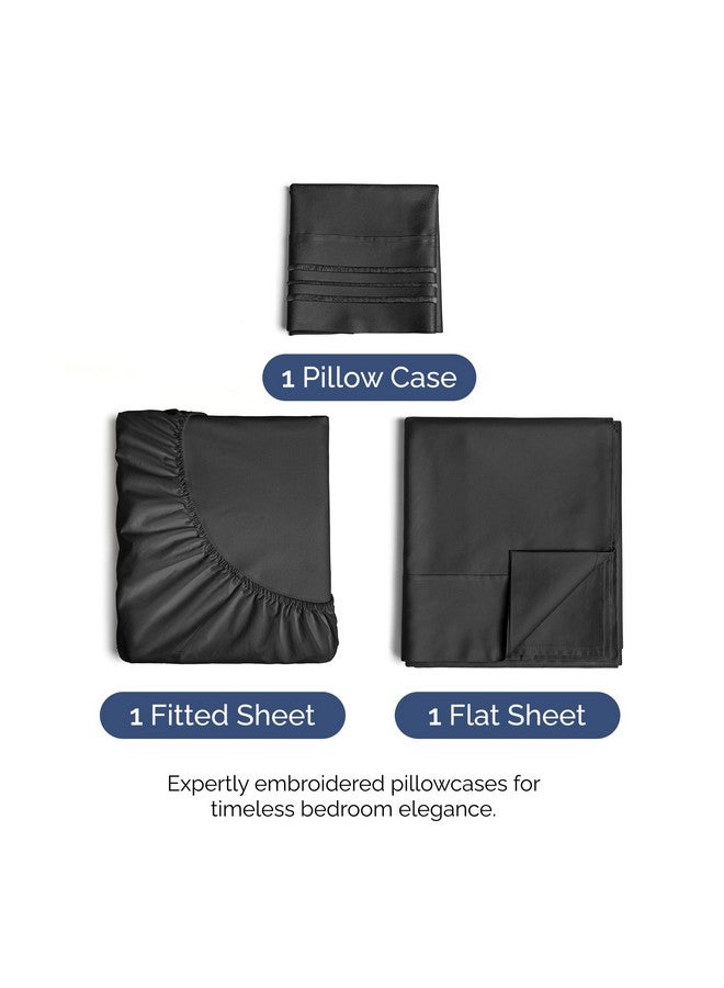 CGK Unlimited Twin XL Sheet Set - 3 Piece - Fits College Dorm Rooms - Hotel Luxury Bed Sheets - Extra Soft - Deep Pockets - Easy Fit - Breathable & Cooling - Black Bed Sheets - Twins