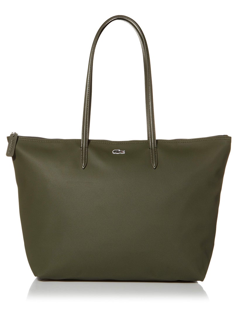 LACOSTE - Lacoste Women's L12.12 Concept Fashion Versatile Large Capacity Large Size Zipper Handheld Shoulder Bag Tote Bag Large Army Green 35cm * 30cm * 14cm - Image 1