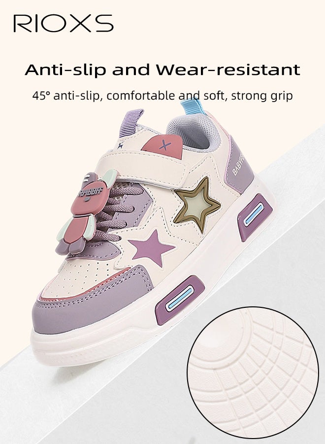 RIOXS Kids Sneakers, Casual Comfy Breathable Skateboard Sneakers for Boys Girls, Classic Athlesiure Shoes Round Toe Shoes for Toddler/ Little Kids, Lightweight Anti-slip Walking Shoes, Children's Cute Leisure Sports Shoes, Great Gift for Birthday/ Back-to-school/ Admission ceremony/ Daily Reward, Purple Trainers Kids Footwear - Image 3