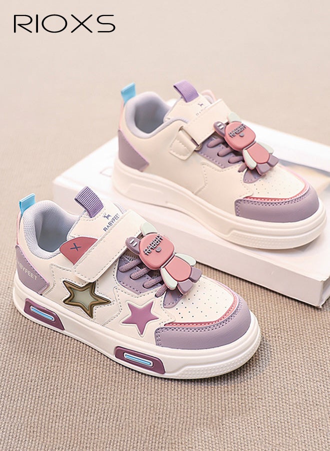 RIOXS Kids Sneakers, Casual Comfy Breathable Skateboard Sneakers for Boys Girls, Classic Athlesiure Shoes Round Toe Shoes for Toddler/ Little Kids, Lightweight Anti-slip Walking Shoes, Children's Cute Leisure Sports Shoes, Great Gift for Birthday/ Back-to-school/ Admission ceremony/ Daily Reward, Purple Trainers Kids Footwear - Image 1