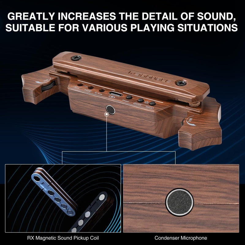 SUNYIN Wireless Acoustic Guitar Pickup Rechargable Magnetic And Microphone Soundhole Pickup For Acoustic Guitar Build-In Volume Control(Wood Grain) - Image 3