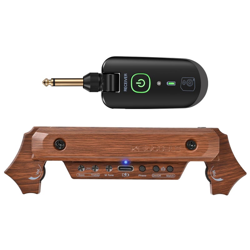 SUNYIN Wireless Acoustic Guitar Pickup Rechargable Magnetic And Microphone Soundhole Pickup For Acoustic Guitar Build-In Volume Control(Wood Grain) - Image 1