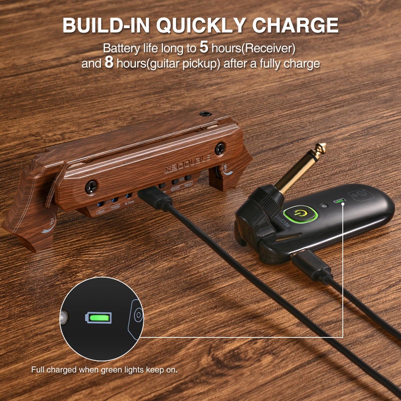 SUNYIN Wireless Acoustic Guitar Pickup Rechargable Magnetic And Microphone Soundhole Pickup For Acoustic Guitar Build-In Volume Control(Wood Grain) - Image 4