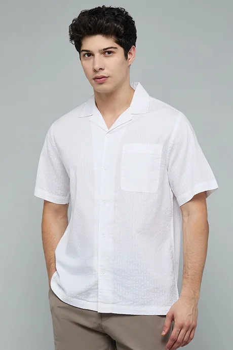 R&b Striped Shirt with Revere Collar and Short Sleeves